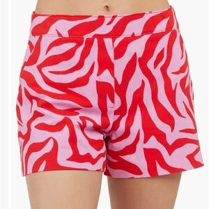 Spanx On the Go Print 4-Inch Shorts, Pink and Res Zebra Strip, Size S, NWT